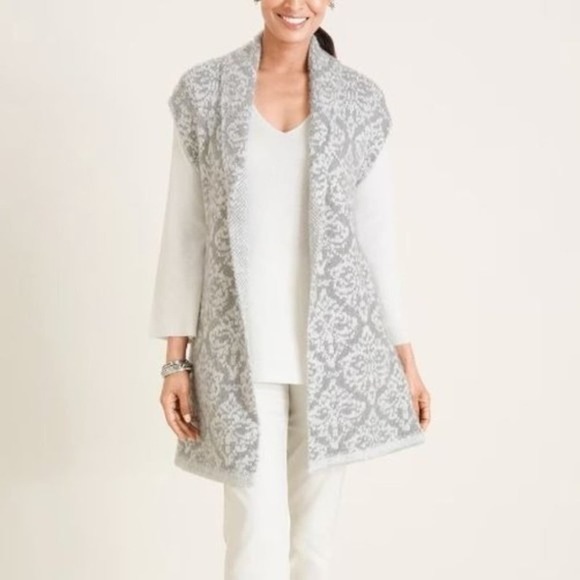 Chico's Wool Blend Sleeveless Open Front Sequined Cardigan Sweater Vest Gray - L - Picture 5 of 5